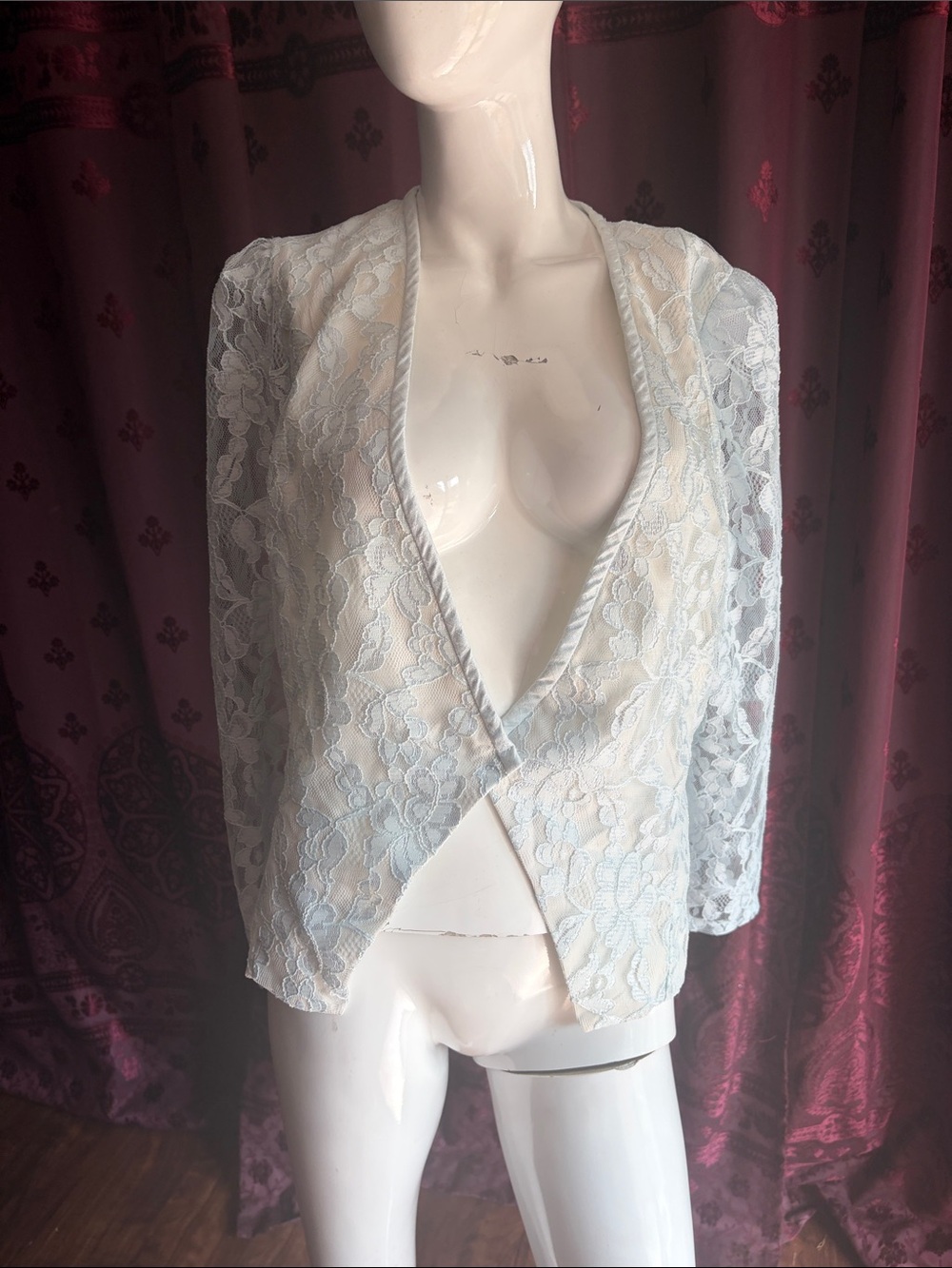 Vintage Light Blue Lace Open-Front Blazer Size 11/12